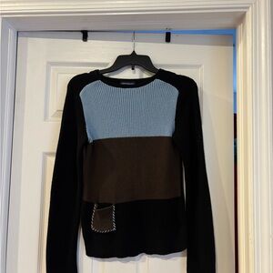 Ann Taylor Colorblock Sweater - Black, Light Blue, and Brown